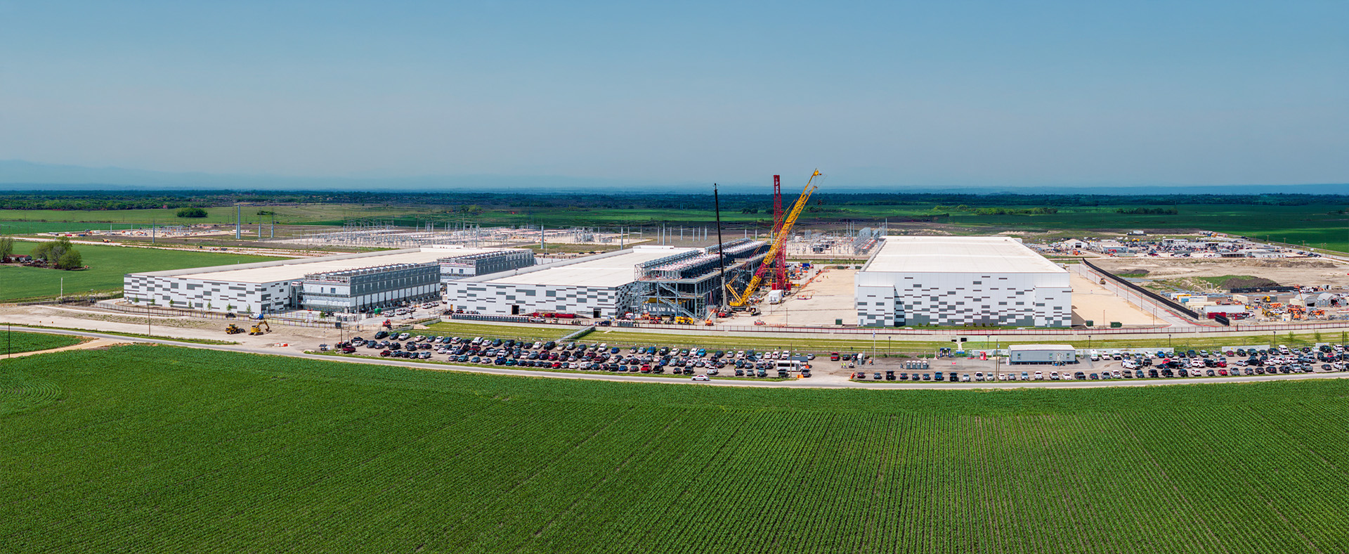 Aerial view of the exterior of a data center in Ohio