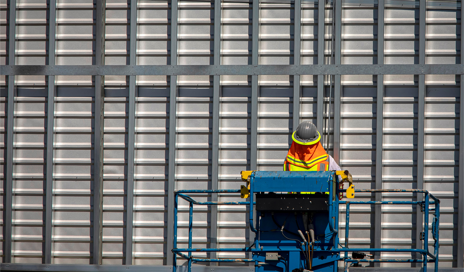 Close-up of a construction worker outside a data center in Ohio