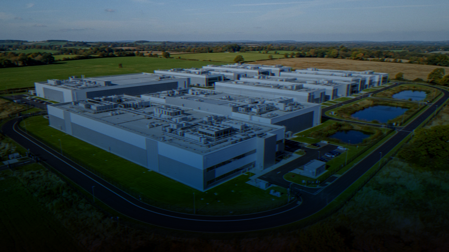 Overhead view of a data center fully built