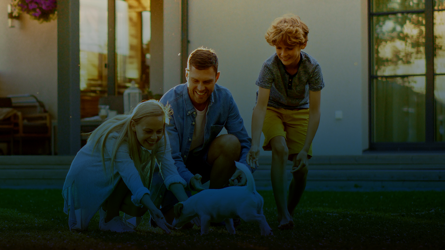Family playing together in the front yard